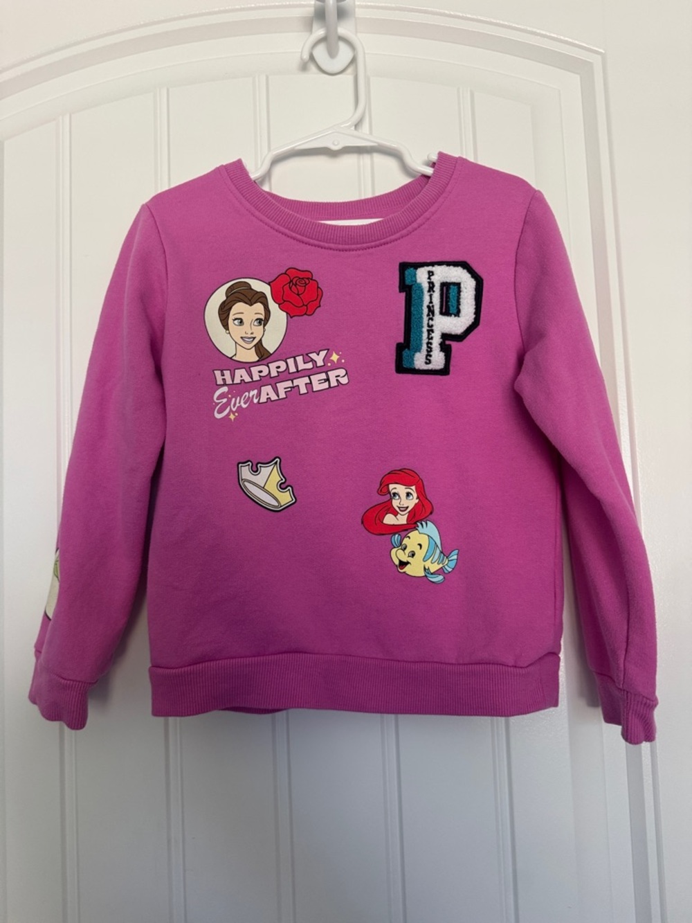 Disney Girls Pink Princess Patch Pullover Sweatshirt
